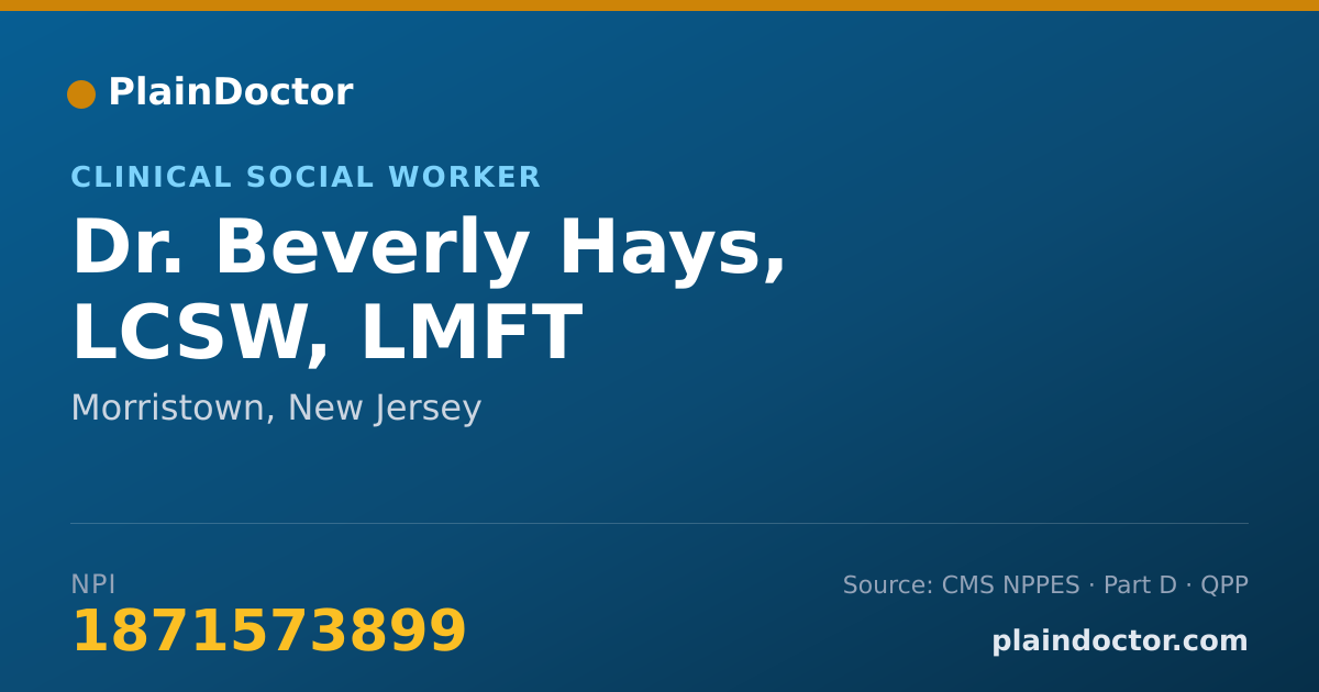 Shareable card for Beverly Hays, LCSW, LMFT - Clinical Social Worker, Morristown, NJ