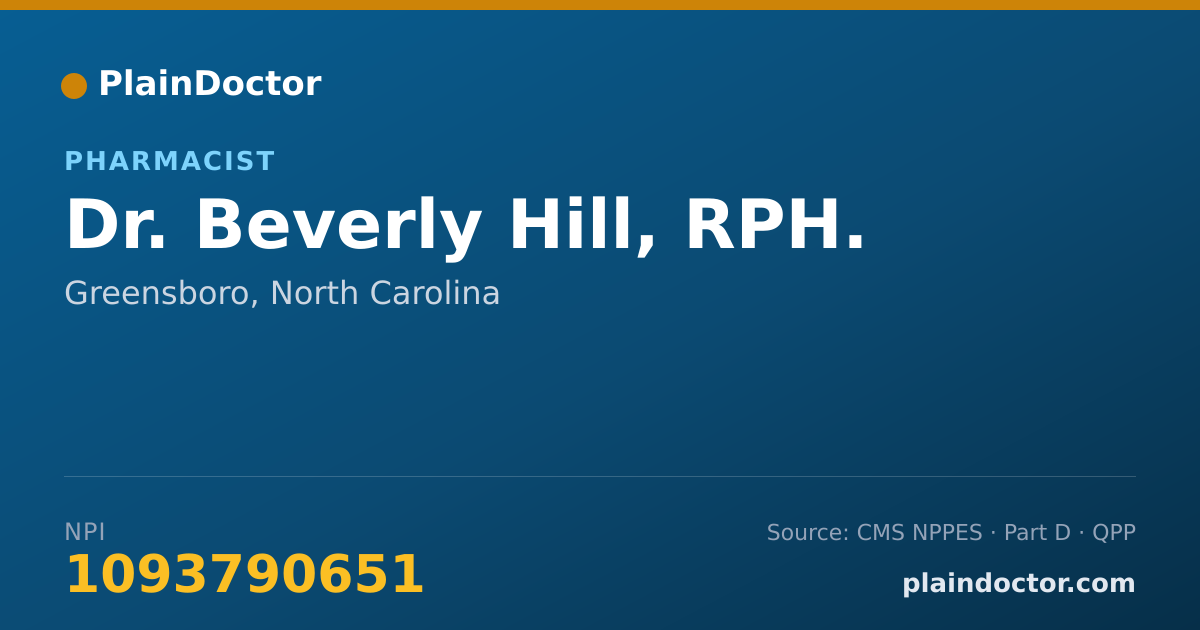 Shareable card for Beverly Hill, RPH. - Pharmacist, Greensboro, NC