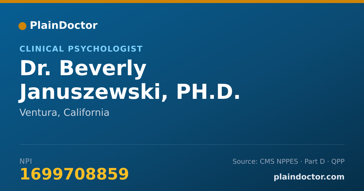 Shareable card for Beverly Januszewski, PH.D. - Clinical Psychologist, Ventura, CA