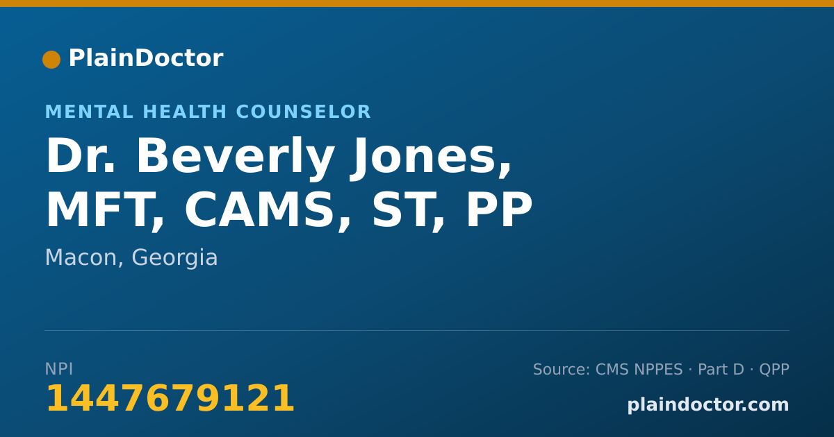 Shareable card for Beverly Jones, MFT, CAMS, ST, PP - Mental Health Counselor, Macon, GA