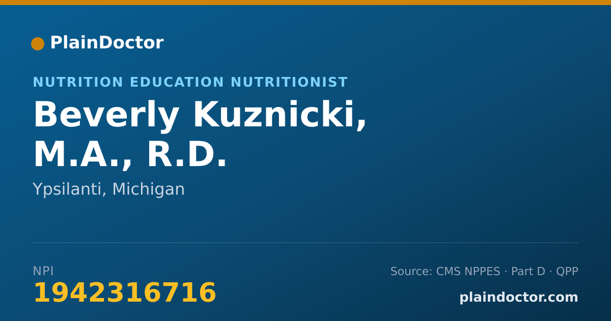 Shareable card for Beverly Kuznicki, M.A., R.D. - Nutrition Education Nutritionist, Ypsilanti, MI