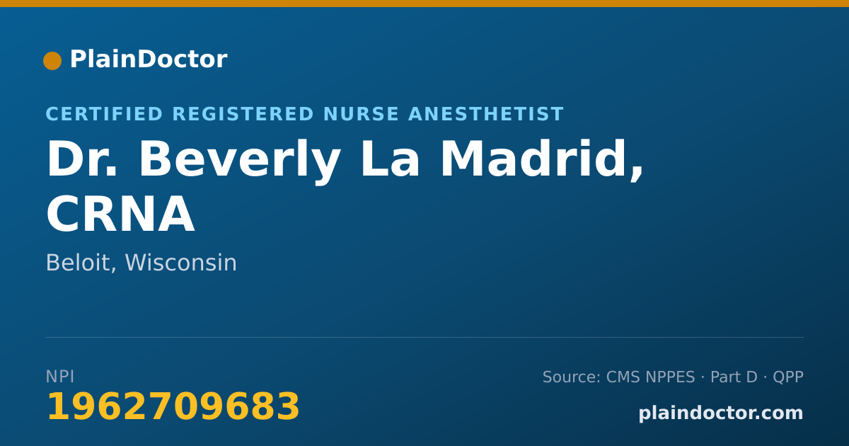 Shareable card for Beverly La Madrid, CRNA - Certified Registered Nurse Anesthetist, Beloit, WI