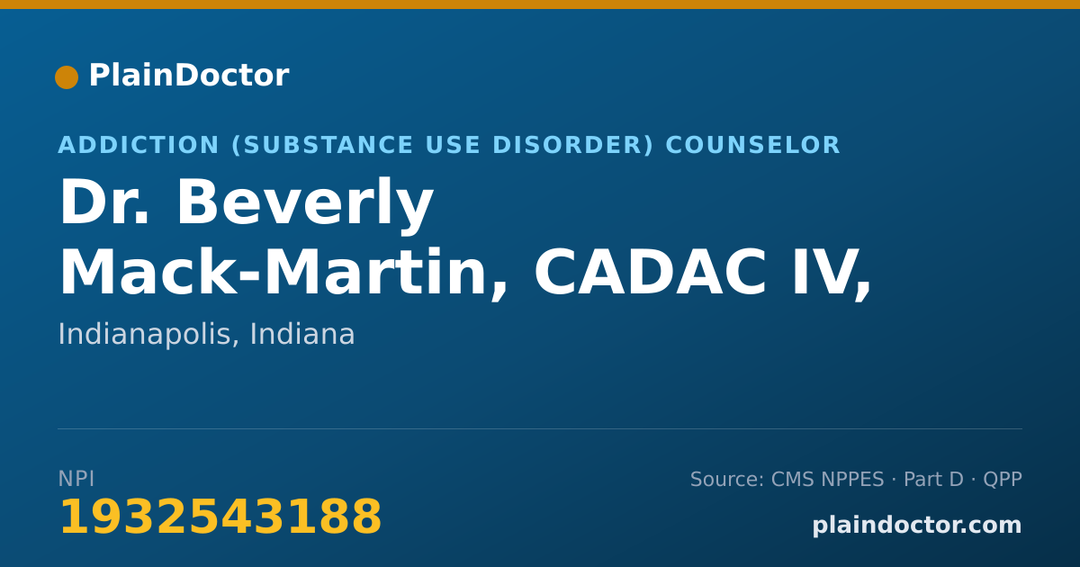 Shareable card for Beverly Mack-Martin, CADAC IV, LCAC - Addiction (Substance Use Disorder) Counselor, Indianapolis, IN