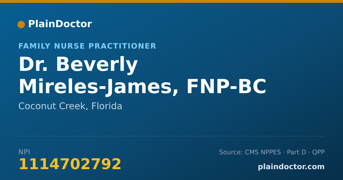 Shareable card for Beverly Mireles-James, FNP-BC - Family Nurse Practitioner, Coconut Creek, FL