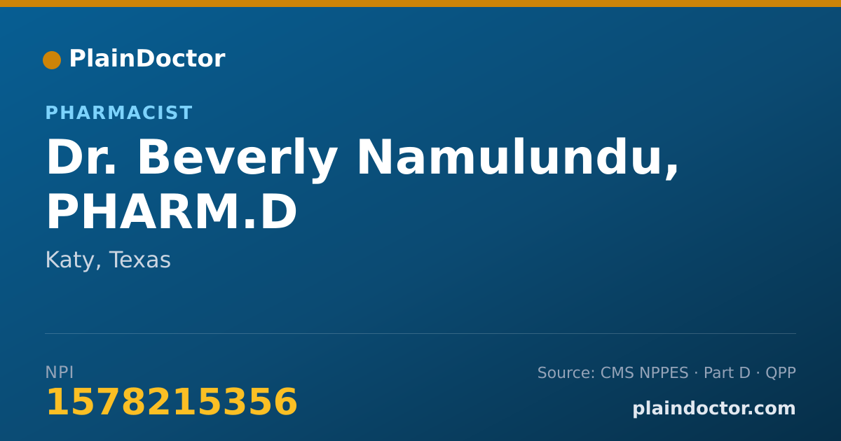 Shareable card for Beverly Namulundu, PHARM.D - Pharmacist, Katy, TX