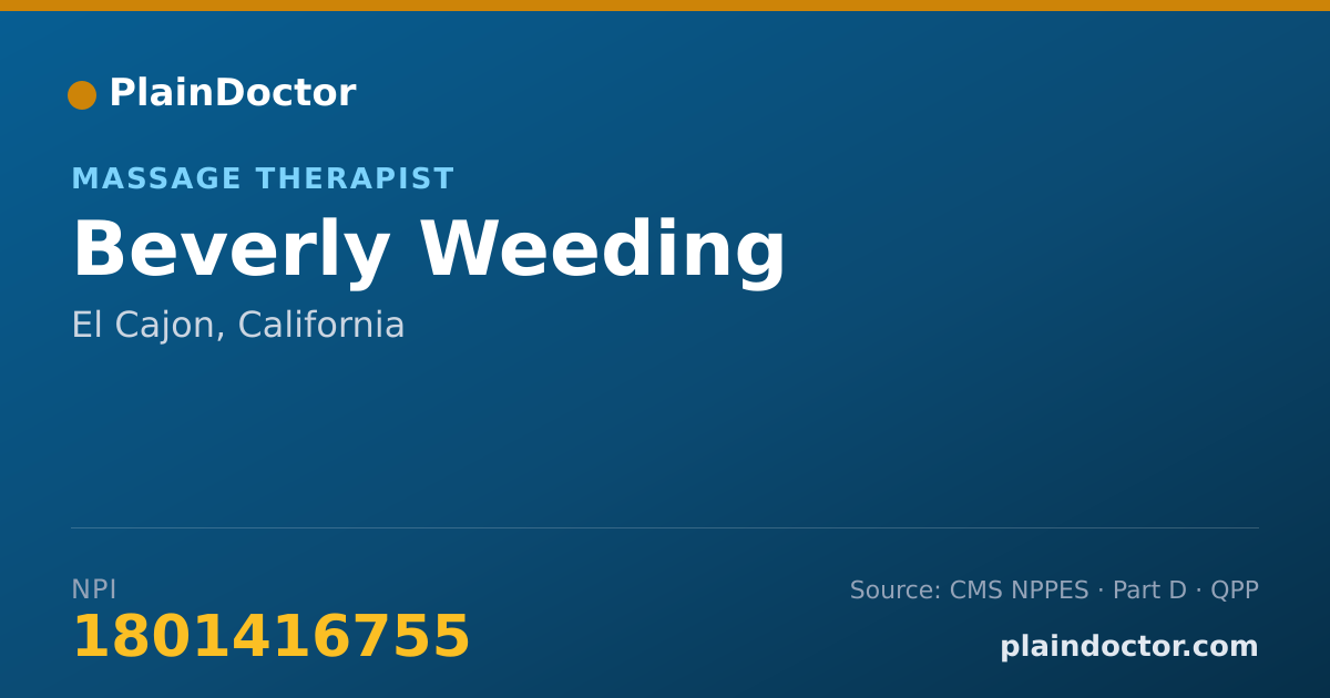 Shareable card for Beverly Weeding - Massage Therapist, El Cajon, CA