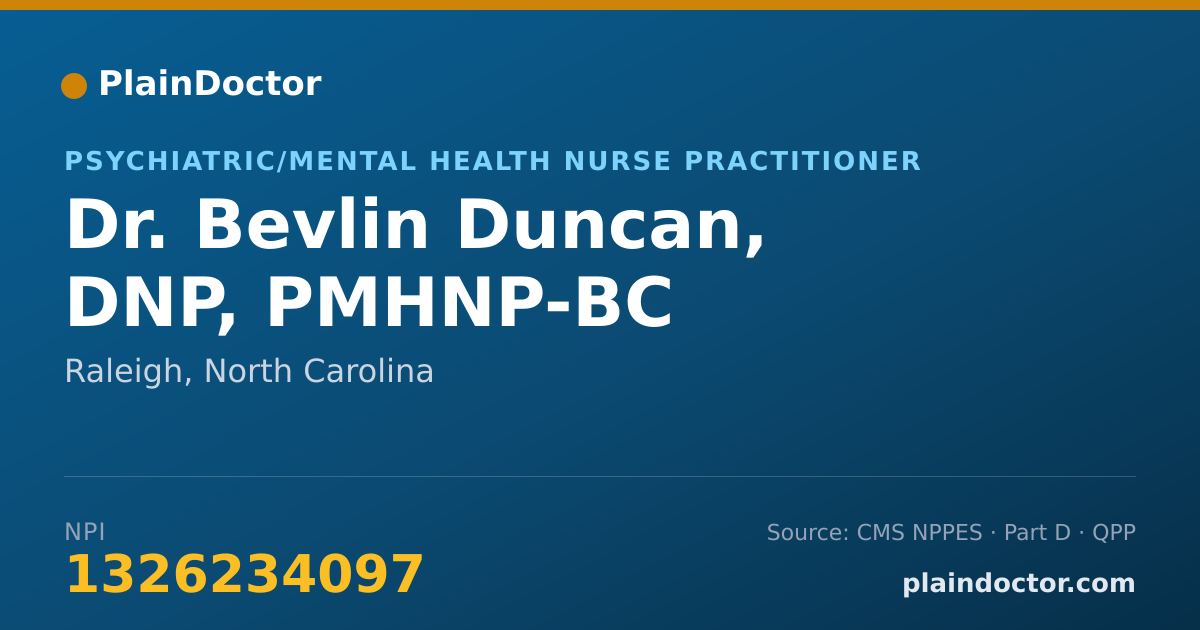 Shareable card for Bevlin Duncan, DNP, PMHNP-BC - Psychiatric/Mental Health Nurse Practitioner, Raleigh, NC