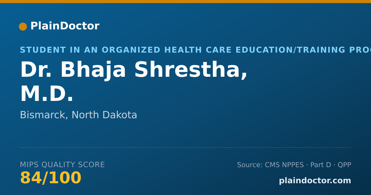 Shareable card for Bhaja Shrestha, M.D. - Student in an Organized Health Care Education/Training Program, Bismarck, ND