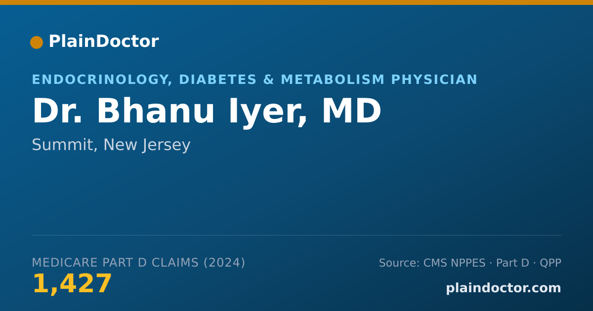 Shareable card for Bhanu Iyer, MD - Endocrinology, Diabetes & Metabolism Physician, Summit, NJ