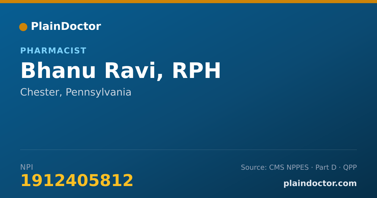 Shareable card for Bhanu Ravi, RPH - Pharmacist, Chester, PA