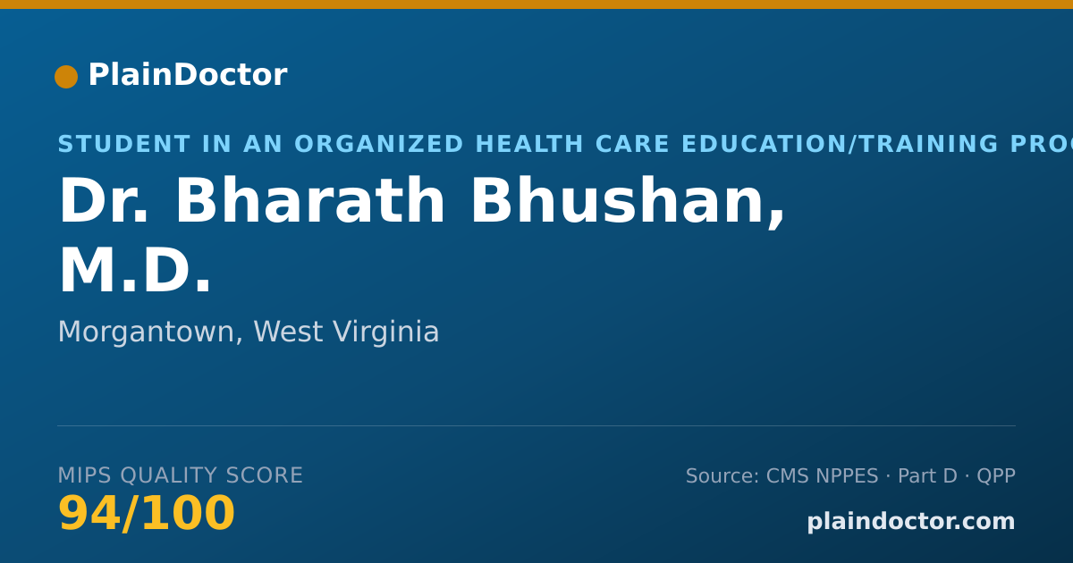 Shareable card for Bharath Bhushan, M.D. - Student in an Organized Health Care Education/Training Program, Morgantown, WV
