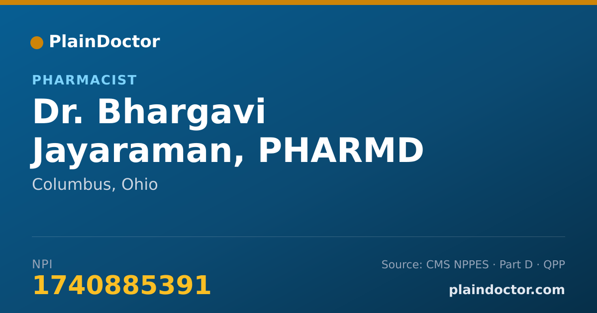 Shareable card for Bhargavi Jayaraman, PHARMD - Pharmacist, Columbus, OH