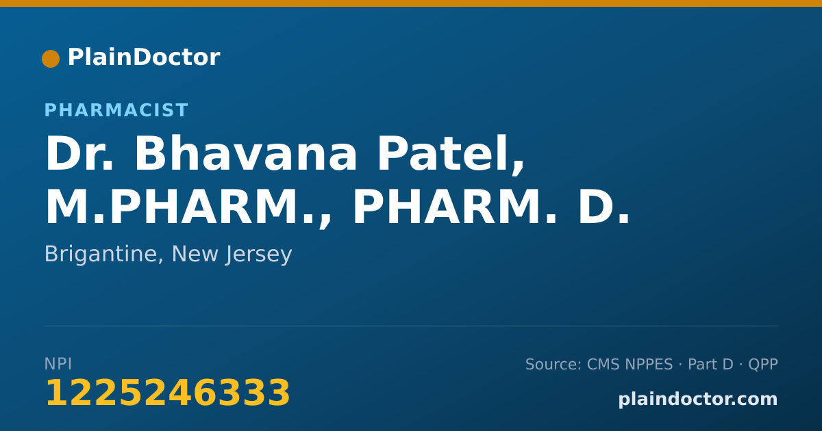 Shareable card for Bhavana Patel, M.PHARM., PHARM. D. - Pharmacist, Brigantine, NJ