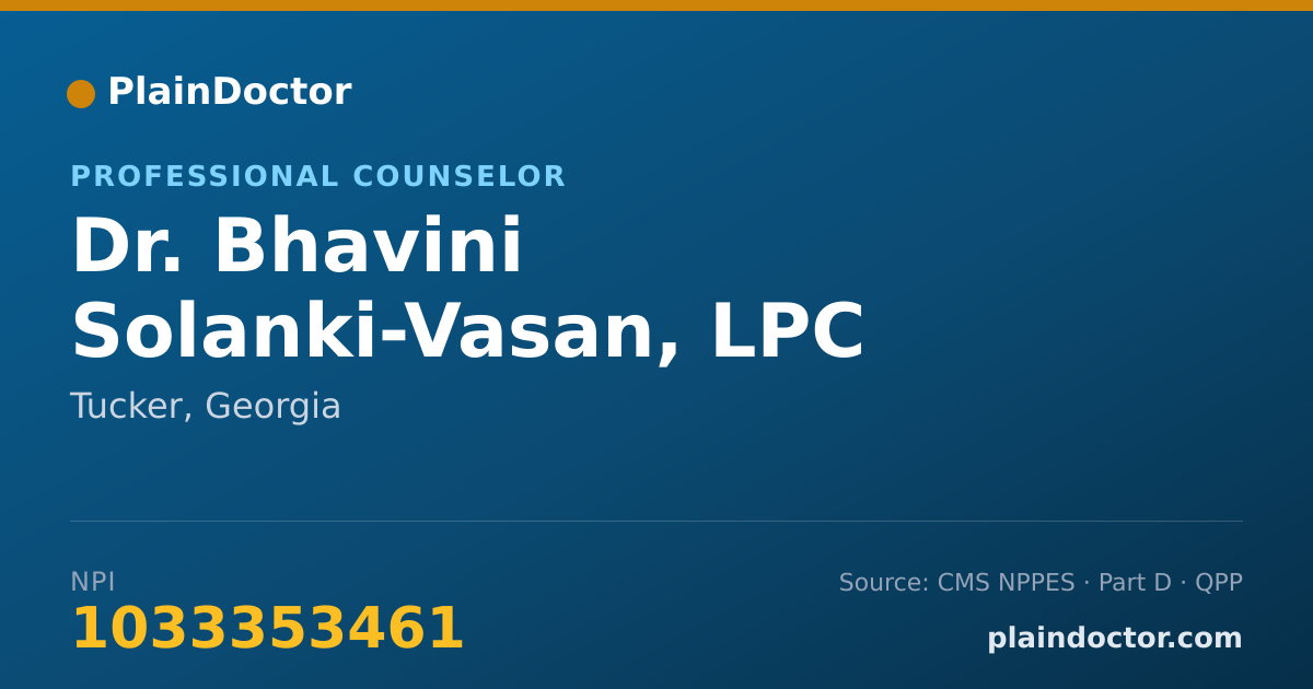Shareable card for Bhavini Solanki-Vasan, LPC - Professional Counselor, Tucker, GA