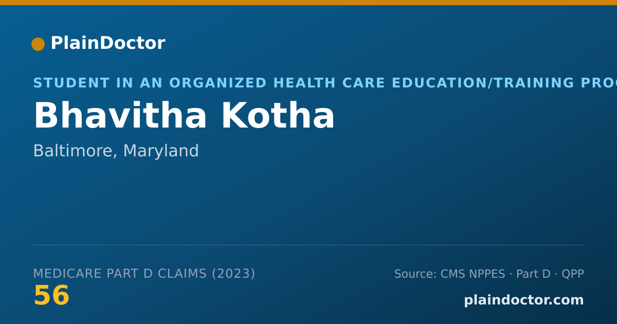 Shareable card for Bhavitha Kotha - Student in an Organized Health Care Education/Training Program, Baltimore, MD