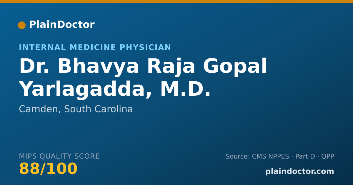 Shareable card for Bhavya Raja Gopal Yarlagadda, M.D. - Internal Medicine Physician, Camden, SC