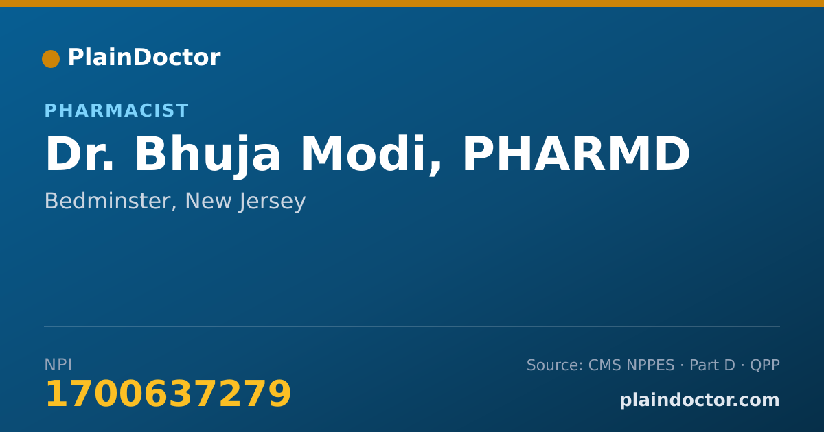 Shareable card for Bhuja Modi, PHARMD - Pharmacist, Bedminster, NJ
