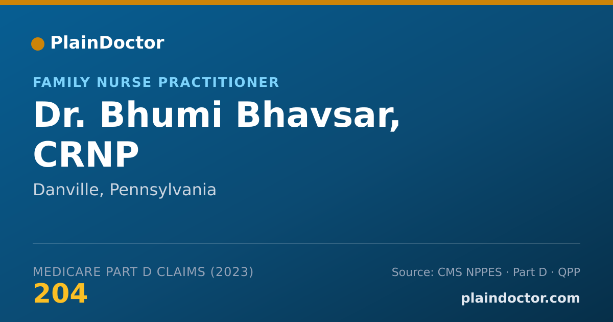 Shareable card for Bhumi Bhavsar, CRNP - Family Nurse Practitioner, Danville, PA