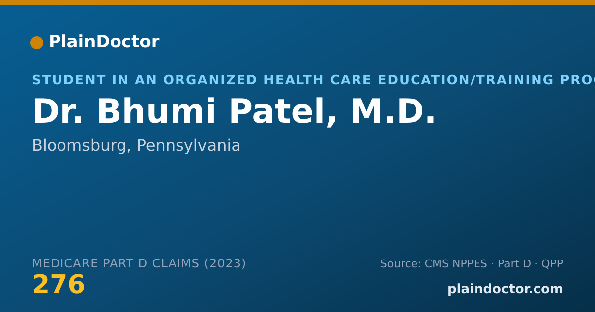 Shareable card for Bhumi Patel, M.D. - Student in an Organized Health Care Education/Training Program, Bloomsburg, PA