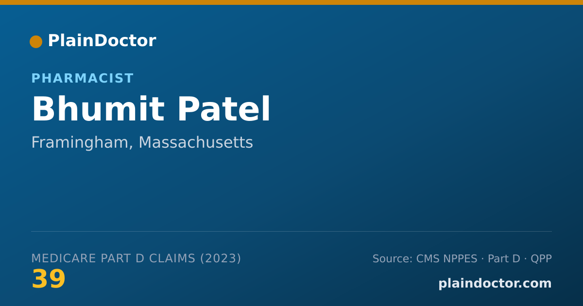 Shareable card for Bhumit Patel - Pharmacist, Framingham, MA
