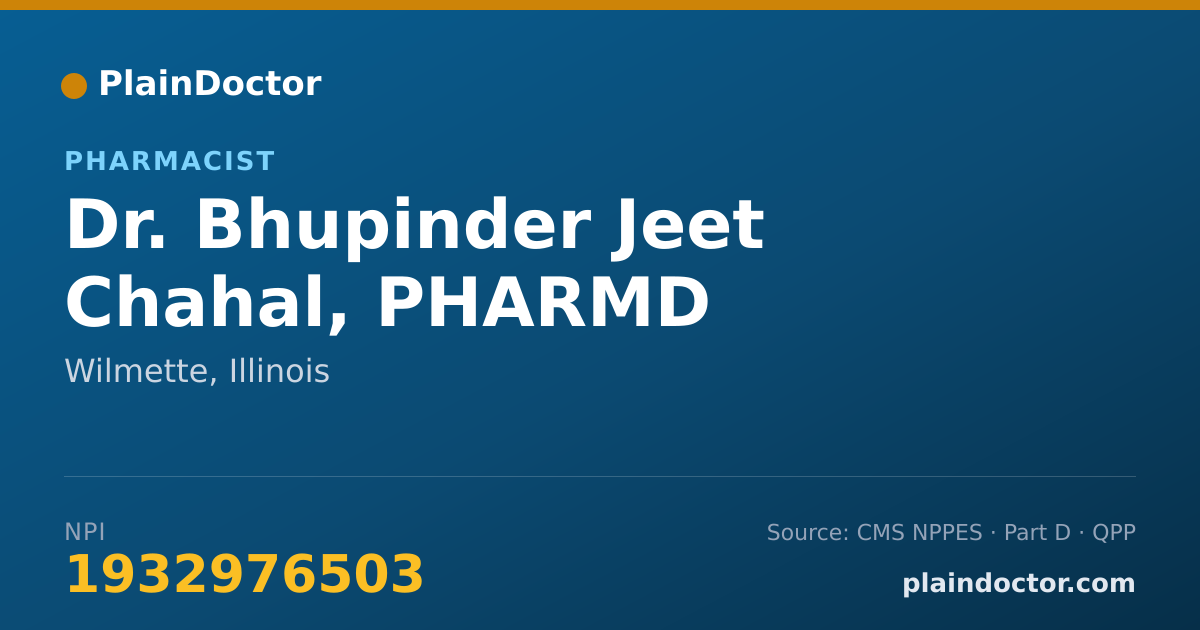 Shareable card for Bhupinder Jeet Chahal, PHARMD - Pharmacist, Wilmette, IL