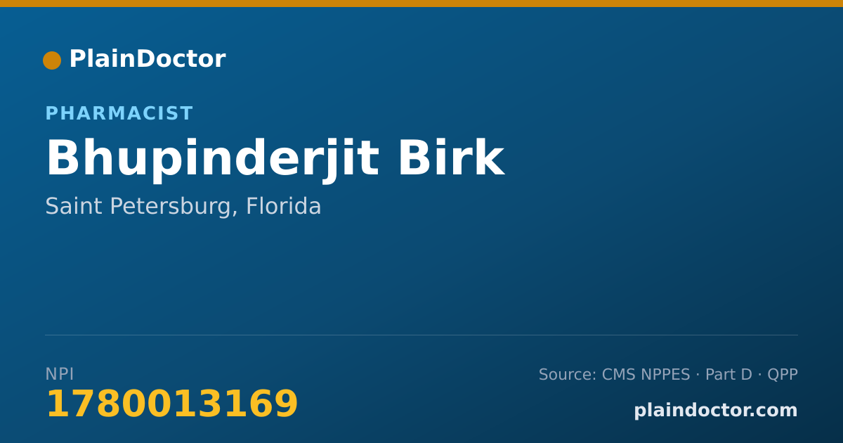 Shareable card for Bhupinderjit Birk - Pharmacist, Saint Petersburg, FL