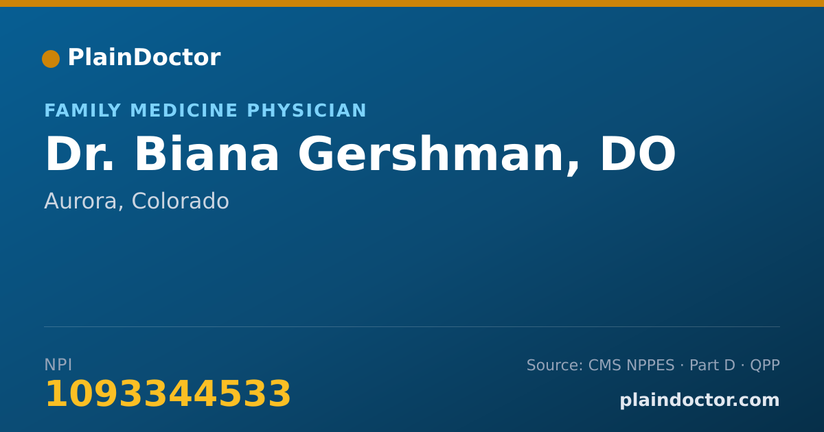 Shareable card for Biana Gershman, DO - Family Medicine Physician, Aurora, CO