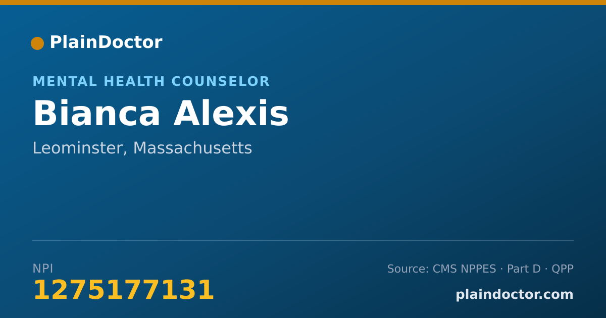 Shareable card for Bianca Alexis - Mental Health Counselor, Leominster, MA
