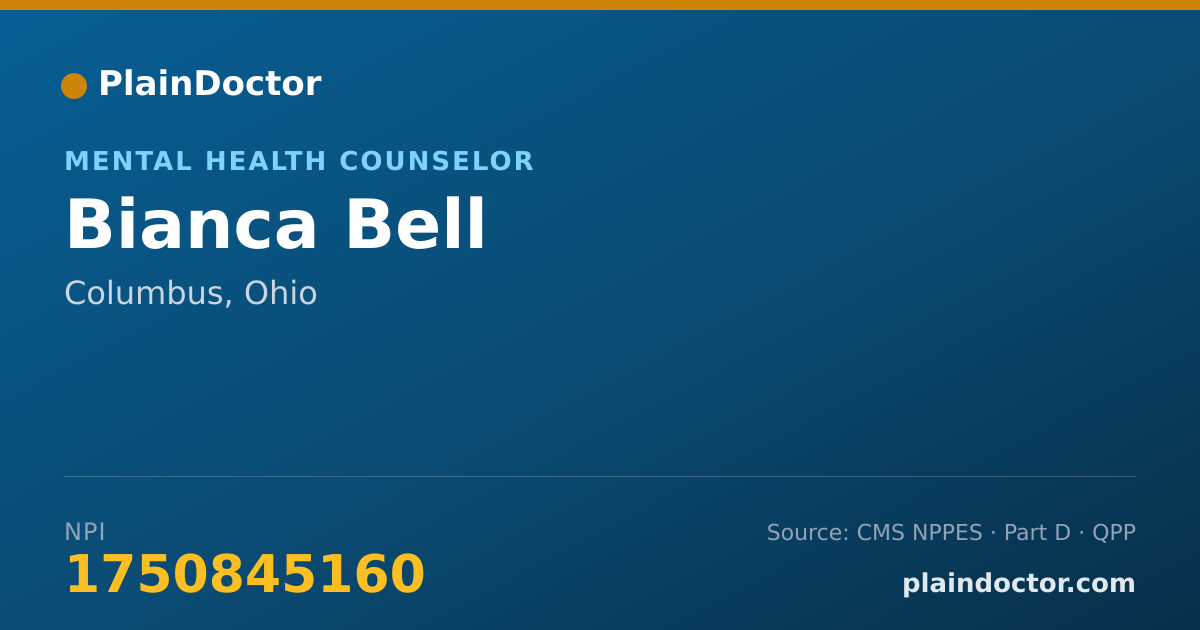 Shareable card for Bianca Bell - Mental Health Counselor, Columbus, OH