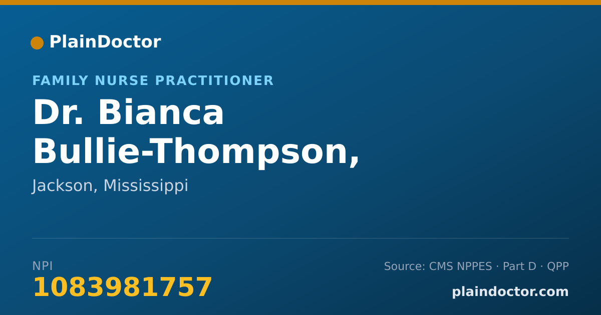 Shareable card for Bianca Bullie-Thompson, FNP-C, PMHNP-BC - Family Nurse Practitioner, Jackson, MS