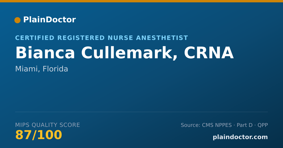 Shareable card for Bianca Cullemark, CRNA - Certified Registered Nurse Anesthetist, Miami, FL