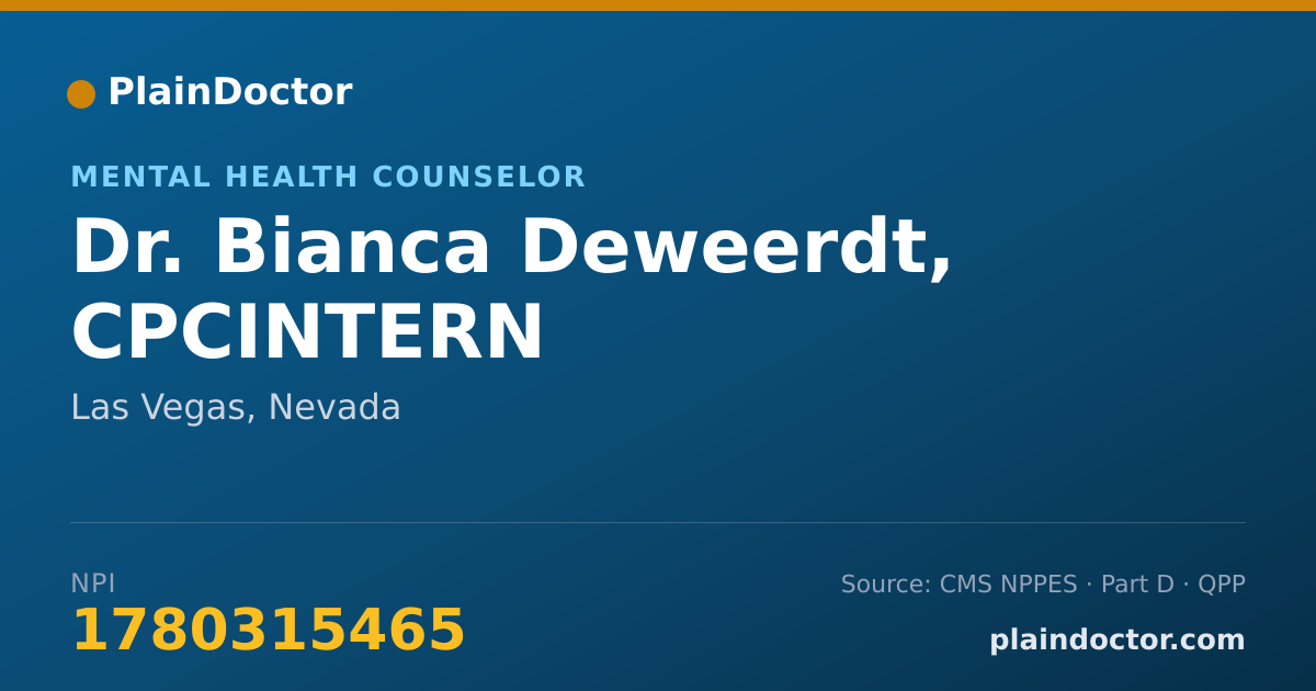 Shareable card for Bianca Deweerdt, CPCINTERN - Mental Health Counselor, Las Vegas, NV