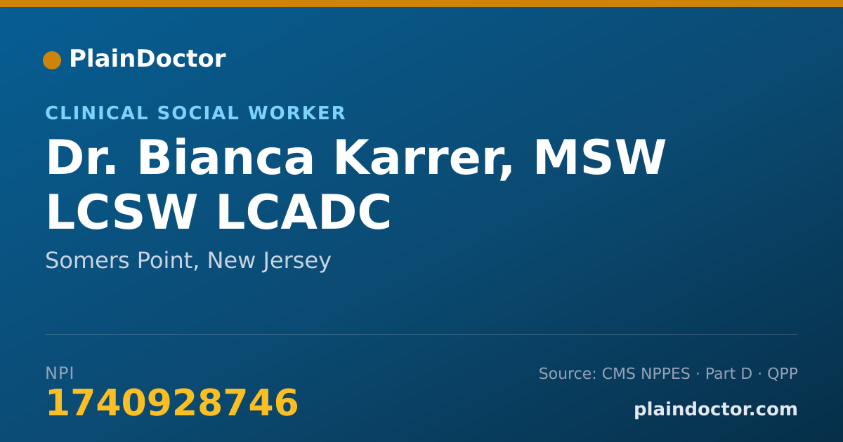 Shareable card for Bianca Karrer, MSW LCSW LCADC - Clinical Social Worker, Somers Point, NJ