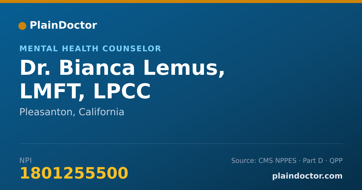 Shareable card for Bianca Lemus, LMFT, LPCC - Mental Health Counselor, Pleasanton, CA