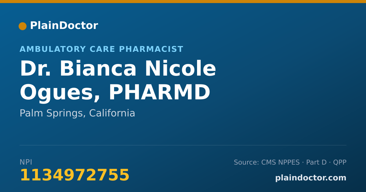 Shareable card for Bianca Nicole Ogues, PHARMD - Ambulatory Care Pharmacist, Palm Springs, CA