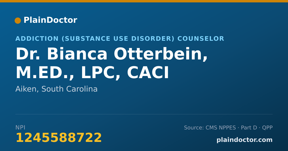 Shareable card for Bianca Otterbein, M.ED., LPC, CACI - Addiction (Substance Use Disorder) Counselor, Aiken, SC