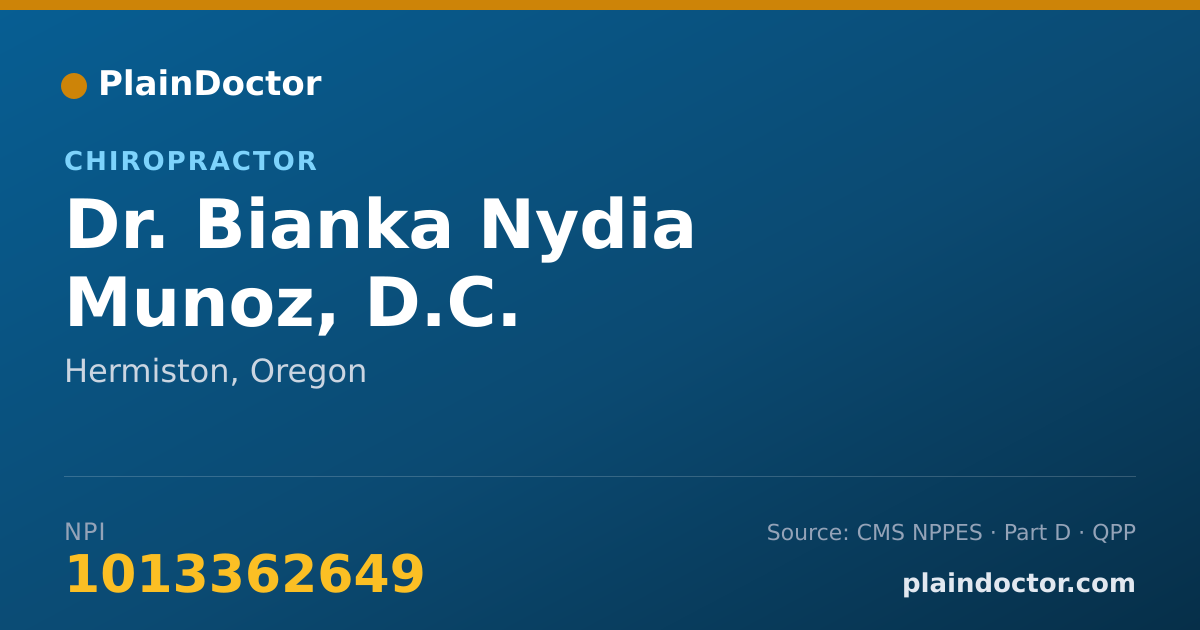 Shareable card for Bianka Nydia Munoz, D.C. - Chiropractor, Hermiston, OR