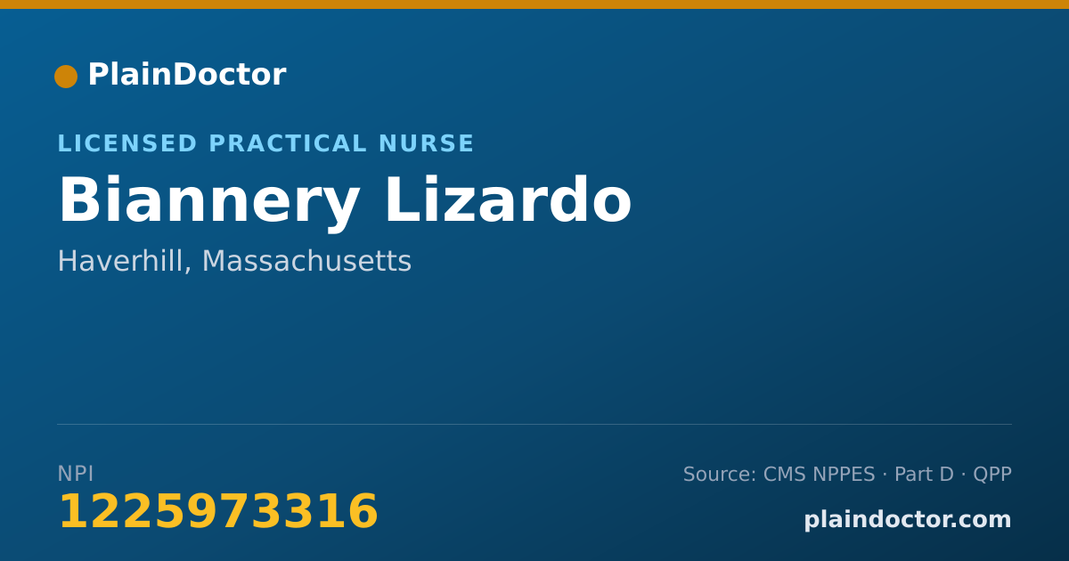 Shareable card for Biannery Lizardo - Licensed Practical Nurse, Haverhill, MA