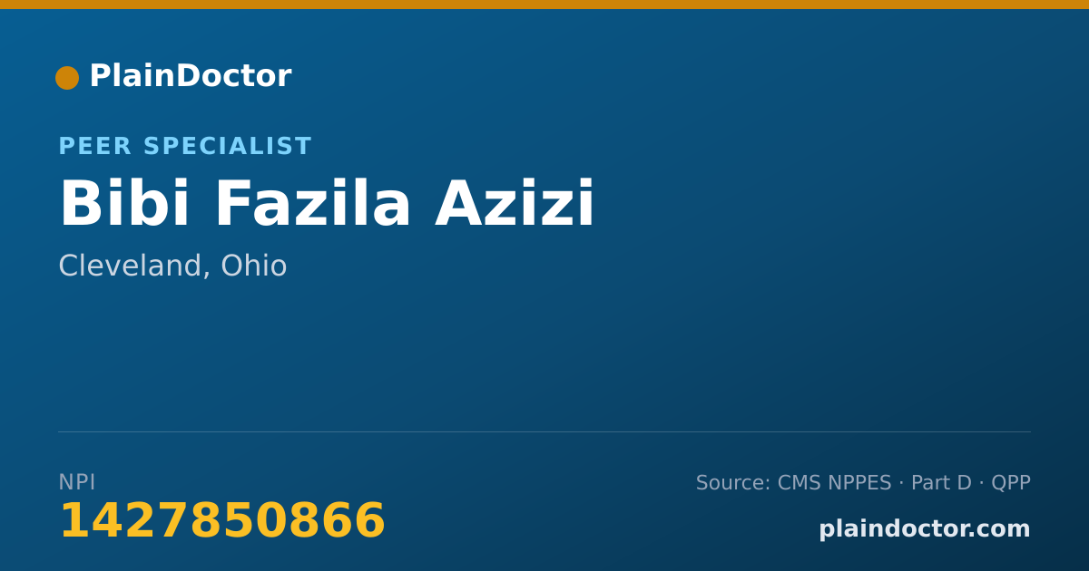 Shareable card for Bibi Fazila Azizi - Peer Specialist, Cleveland, OH