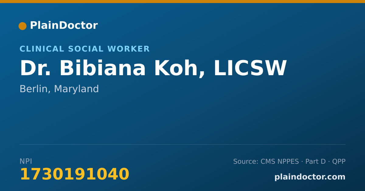 Shareable card for Bibiana Koh, LICSW - Clinical Social Worker, Berlin, MD