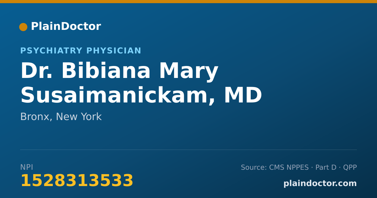 Shareable card for Bibiana Mary Susaimanickam, MD - Psychiatry Physician, Bronx, NY