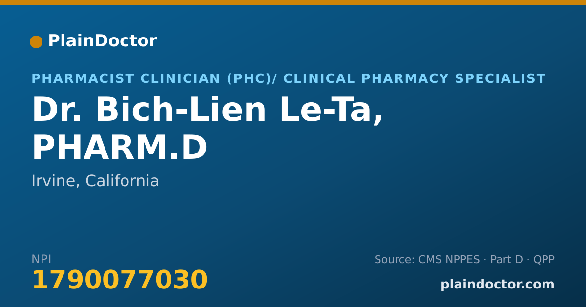 Shareable card for Bich-Lien Le-Ta, PHARM.D - Pharmacist Clinician (PhC)/ Clinical Pharmacy Specialist, Irvine, CA