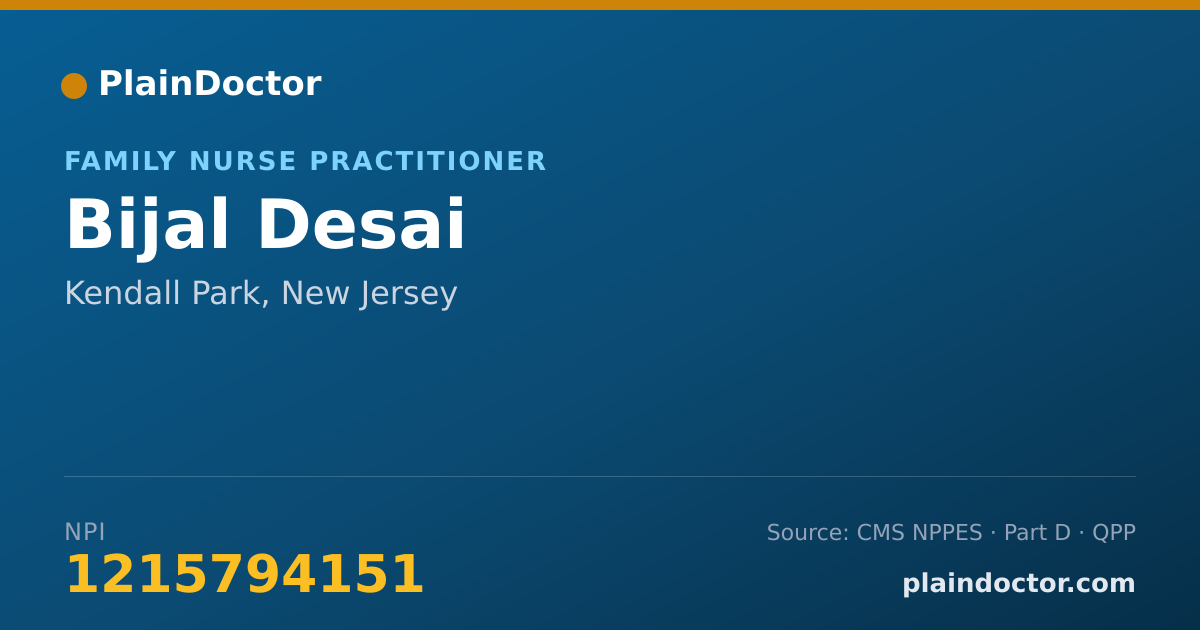 Shareable card for Bijal Desai - Family Nurse Practitioner, Kendall Park, NJ