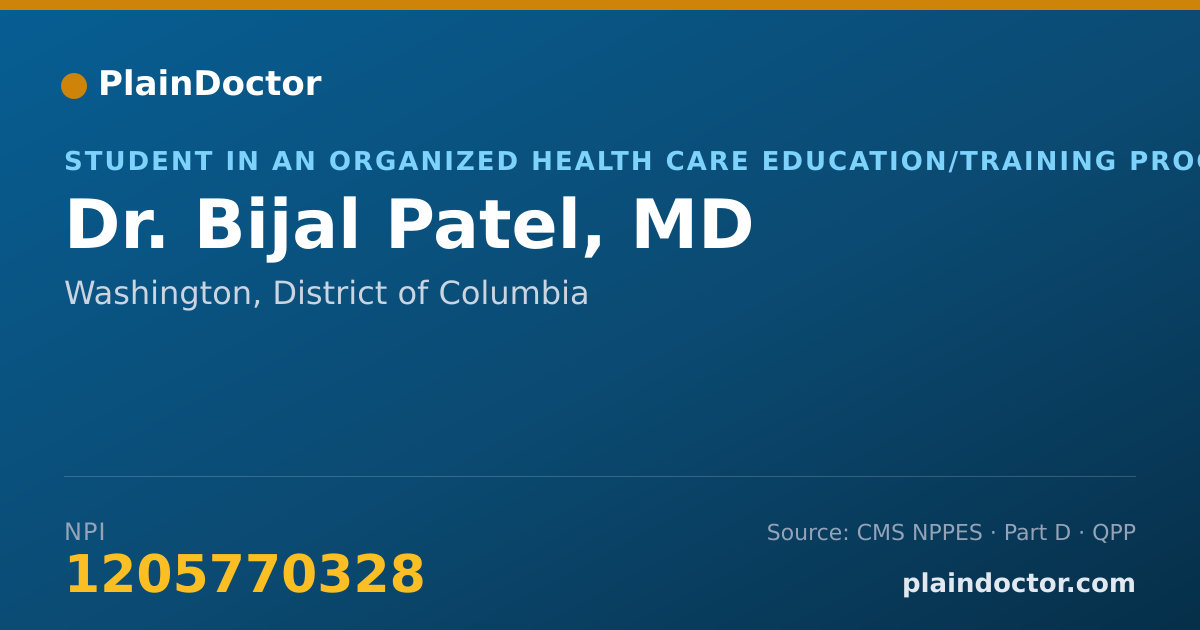 Shareable card for Bijal Patel, MD - Student in an Organized Health Care Education/Training Program, Washington, DC