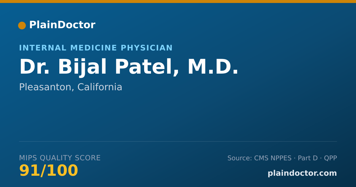 Shareable card for Bijal Patel, M.D. - Internal Medicine Physician, Pleasanton, CA