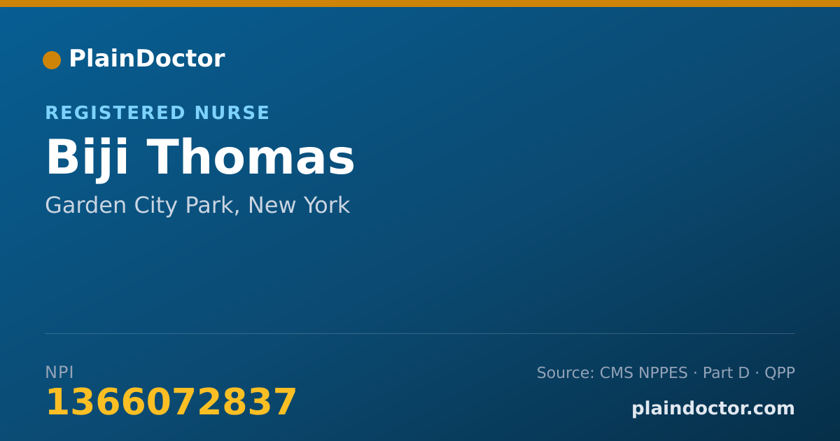 Shareable card for Biji Thomas - Registered Nurse, Garden City Park, NY