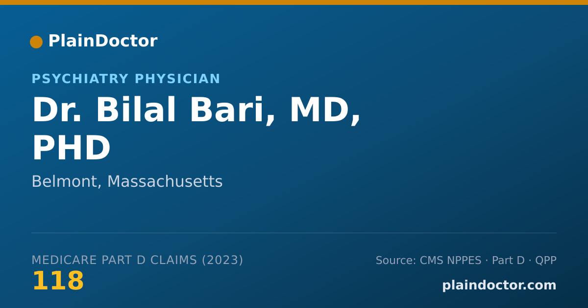Shareable card for Bilal Bari, MD, PHD - Psychiatry Physician, Belmont, MA