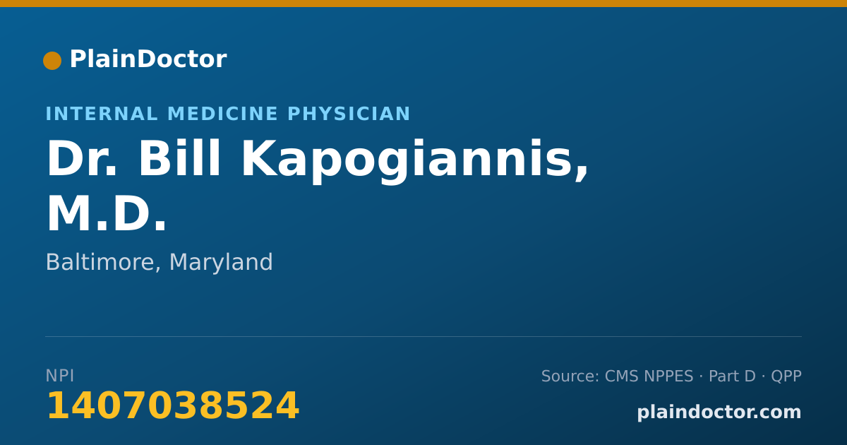 Shareable card for Bill Kapogiannis, M.D. - Internal Medicine Physician, Baltimore, MD