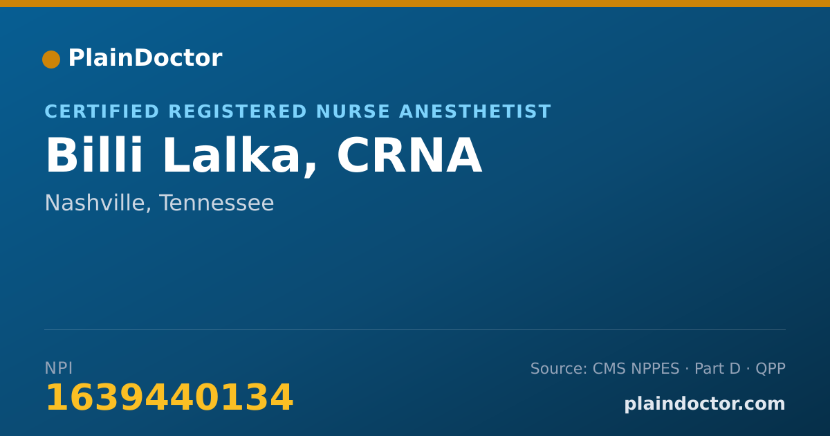 Shareable card for Billi Lalka, CRNA - Certified Registered Nurse Anesthetist, Nashville, TN