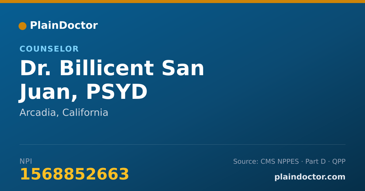 Shareable card for Billicent San Juan, PSYD - Counselor, Arcadia, CA